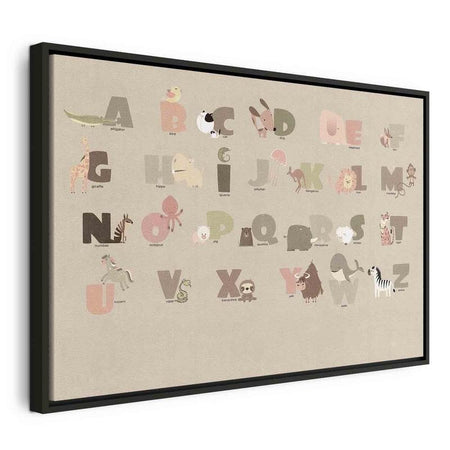 Quadro - Alphabet at the Zoo - Joyful Animals and Their Names on a Beige Background