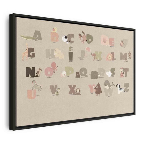 Quadro - Alphabet at the Zoo - Joyful Animals and Their Names on a Beige Background