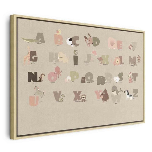 Quadro - Alphabet at the Zoo - Joyful Animals and Their Names on a Beige Background