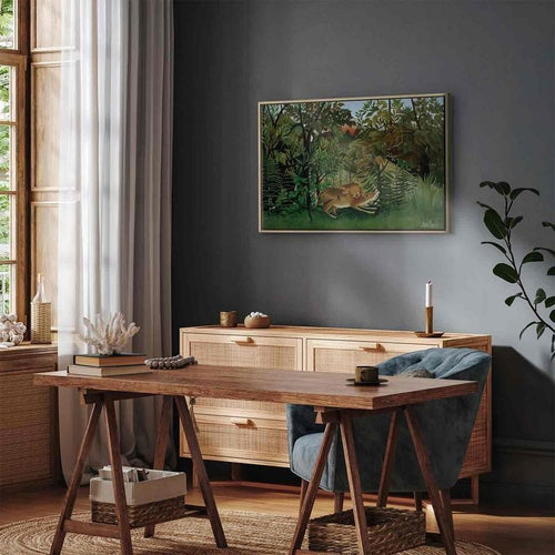 Quadro - Le Lion ayant faim se jette sur lAntilope (Henri Rousseau)