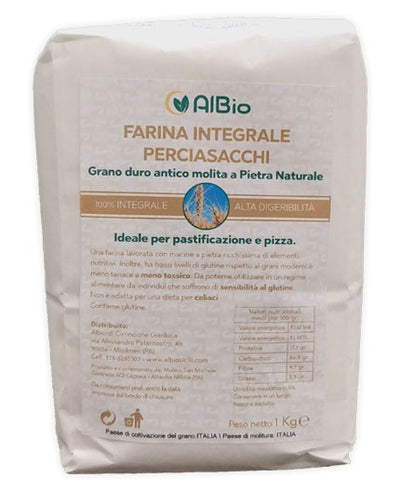 Farina Integrale da Molitura a pietra Naturale Perciasacchi 1 kg grano Siciliano alta digeribilità khorasan pizza e pane