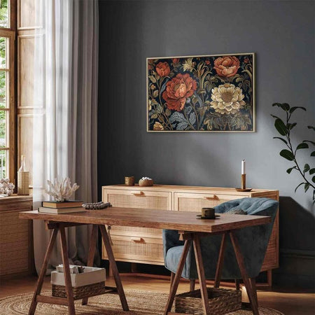Quadro - Tapestry Large Flowers Retro Floral Motif in Kilim Style