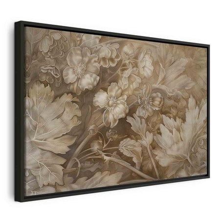Quadro - Floral Ornaments Carved in Delicate Sepia and Brown Shades