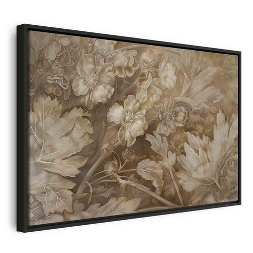 Quadro - Floral Ornaments Carved in Delicate Sepia and Brown Shades