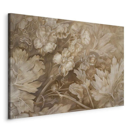 Quadro - Floral Ornaments Carved in Delicate Sepia and Brown Shades