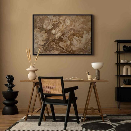 Quadro - Floral Ornaments Carved in Delicate Sepia and Brown Shades