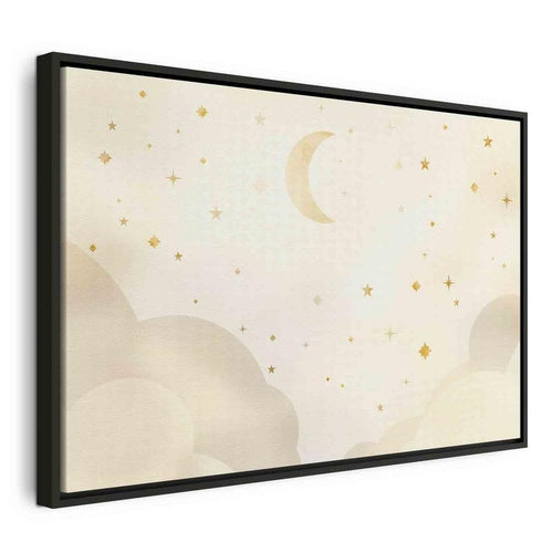Quadro - Bright Night - Moon Accompanied by Many Stars on a Light Background