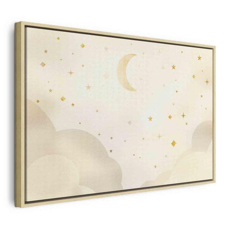 Quadro - Bright Night - Moon Accompanied by Many Stars on a Light Background