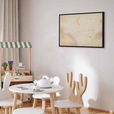 Quadro - Bright Night - Moon Accompanied by Many Stars on a Light Background
