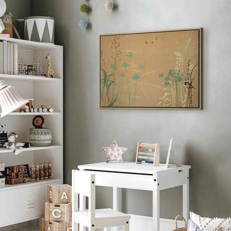 Quadro - Tiny Bird - Colorful Grasses in Golden Shades of Sunset