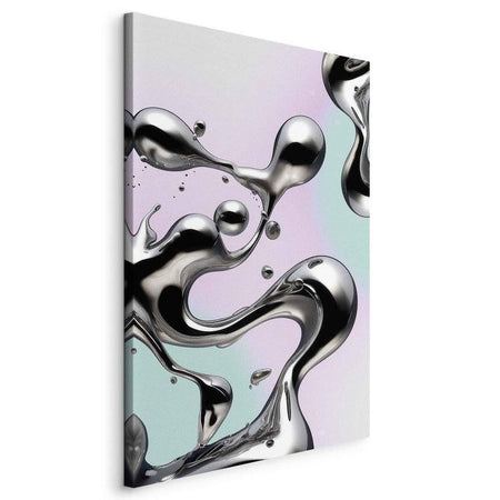 Quadro - Metallic Fluidity - Abstract Silver Forms on a Mint-Purple Background