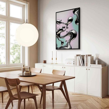 Quadro - Metallic Fluidity - Abstract Silver Forms on a Mint-Purple Background
