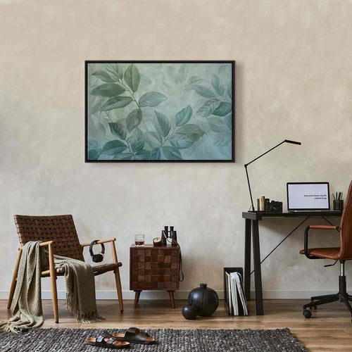 Quadro - Large Leaves in Shades of Green-Mint: Botanical Motif