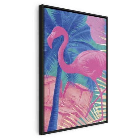 Quadro - Pink Flamingo - Abstract Flamingo Against Palms and Ice Cubes