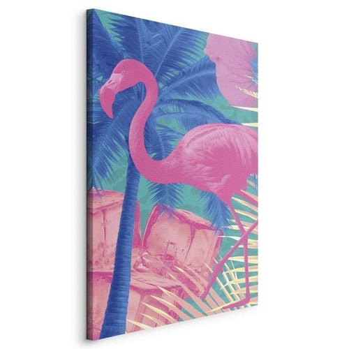 Quadro - Pink Flamingo - Abstract Flamingo Against Palms and Ice Cubes