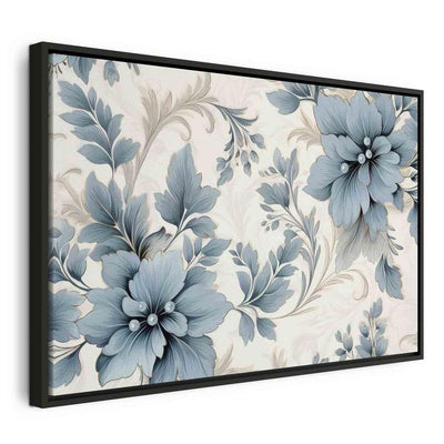 Quadro - Turquoise Flowers in Retro Ambience Floristic Ornaments
