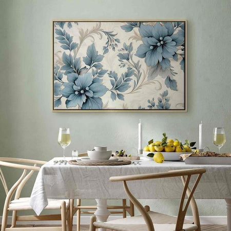 Quadro - Turquoise Flowers in Retro Ambience Floristic Ornaments