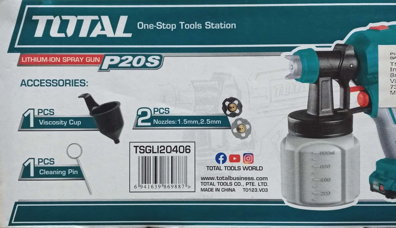 Total pistola a spruzzo per vernici 20V con una batteria da 2Ah e caricabatteria