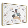 Quadro - Galactic Races - A Bear Participating in Car Races Among Planets Clouds and Stars in Pastel Hues
