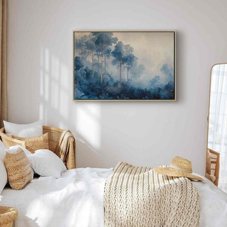 Quadro - Landscape with Trees in Illustrative Style Fairy-Tale Blue Forest