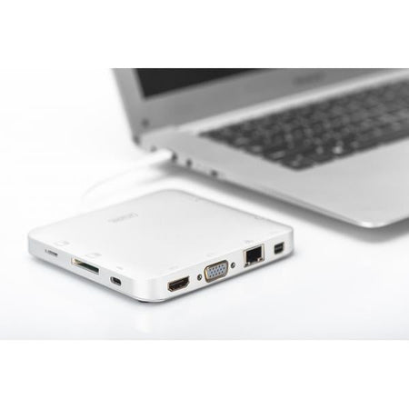 Docking Station universale, USB tipo C, MicrOSD, SD/MMC, VGA, HDMI Alluminio, argento
