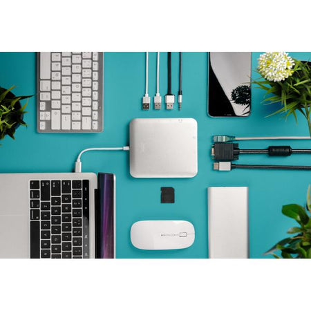 Docking Station universale, USB tipo C, MicrOSD, SD/MMC, VGA, HDMI Alluminio, argento