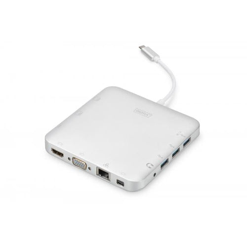 Docking Station universale, USB tipo C, MicrOSD, SD/MMC, VGA, HDMI Alluminio, argento