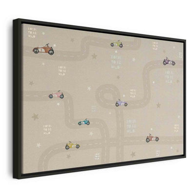 Quadro - Race - Colorful Cars on a Road on a Beige Background with Inscriptions
