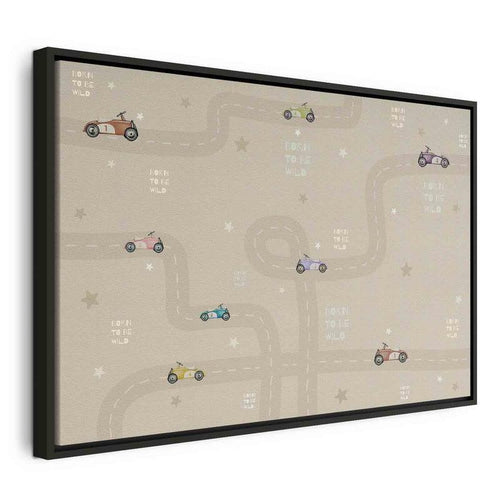 Quadro - Race - Colorful Cars on a Road on a Beige Background with Inscriptions