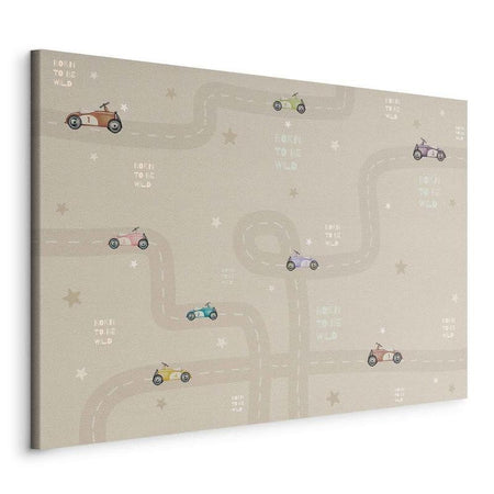 Quadro - Race - Colorful Cars on a Road on a Beige Background with Inscriptions