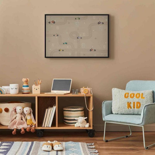 Quadro - Race - Colorful Cars on a Road on a Beige Background with Inscriptions