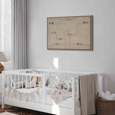 Quadro - Race - Colorful Cars on a Road on a Beige Background with Inscriptions