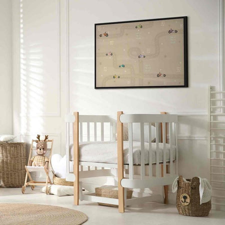 Quadro - Race - Colorful Cars on a Road on a Beige Background with Inscriptions