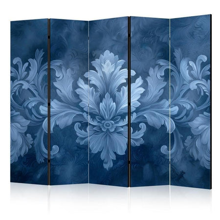 Paravento eleganza in blu e tonalità fredde a cinque ante