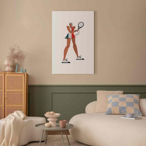 Quadro - Tennis Player With a Racket on a Light Background - Illustration