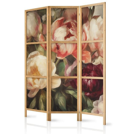 Paravento giapponese - Blooming Peonies - Charismatic Flowers Bathed in Sunlight