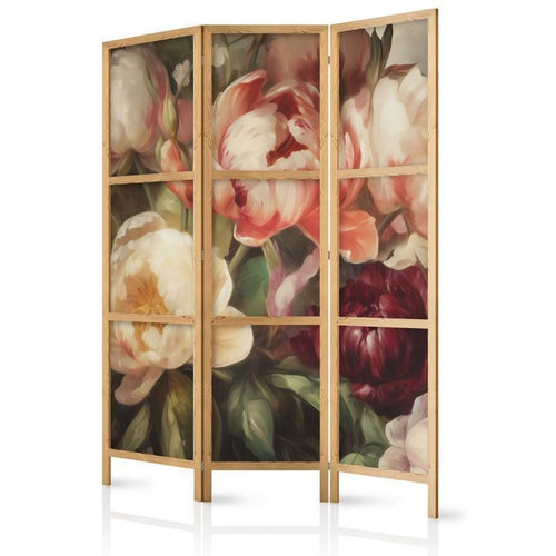 Paravento giapponese - Blooming Peonies - Charismatic Flowers Bathed in Sunlight