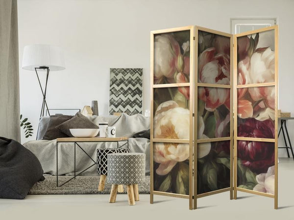 Paravento giapponese - Blooming Peonies - Charismatic Flowers Bathed in Sunlight