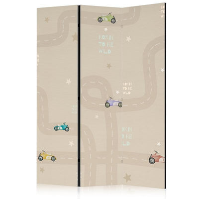 Paravento - Race - Colorful Cars on a Road on a Beige Background with Stars