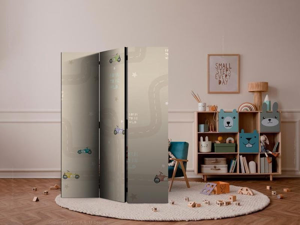 Paravento - Race - Colorful Cars on a Road on a Beige Background with Stars