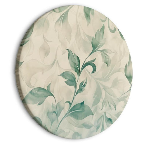 Quadro rotondo - Watercolor Botanical Motif: Delicate Green-Beige Leaves