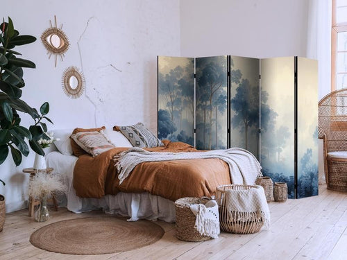 Paravento - Landscape With Trees in Illustration Style Fairy Blue Forest