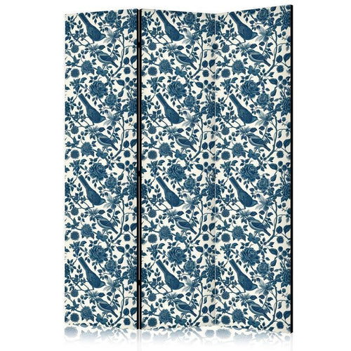 Paravento - Rose Vines - Monochromatic Blue Birds Resting Among Roses