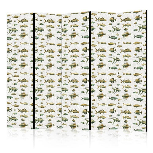 Paravento - Unusual Species of Fish - a Cluster of Fish in Muted Colors in Retro Style Against a Background of Beige Str