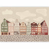 Carta da parati - Salt Square - Colorful Illustrated Townhouses Against a Cloudy Sky Background