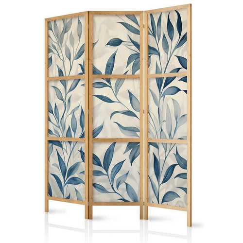 Paravento giapponese - Leaves in Blue Colors - Delicate Botanical Motif