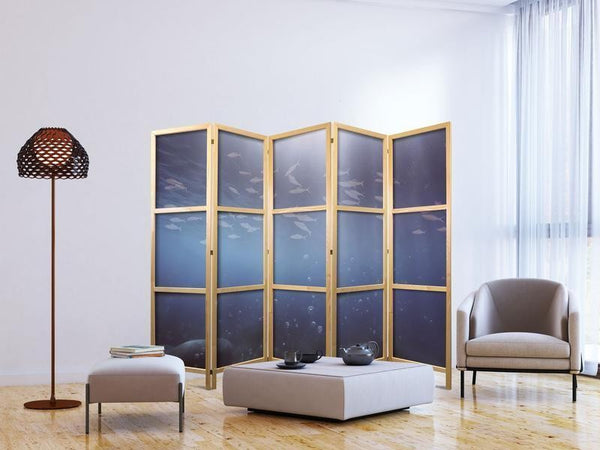 Paravento giapponese Banco di pesci viola 5 ante