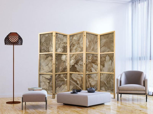 Paravento giapponese - Carved Baroque Ornaments - Rich Composition in Sepia Colors