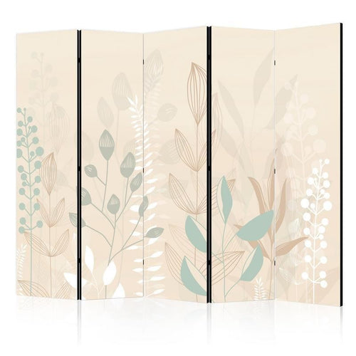 Paravento - Morning in the Meadow - Various Pastel Plants on a Beige Background