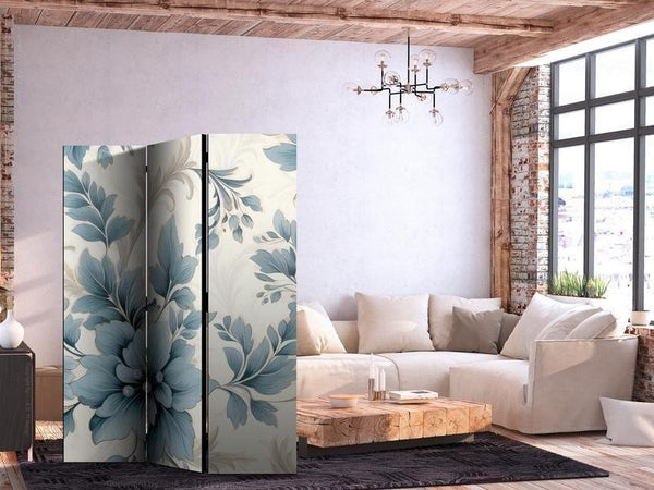 Paravento - Turquoise Flowers in Retro Vibe Floral Ornaments